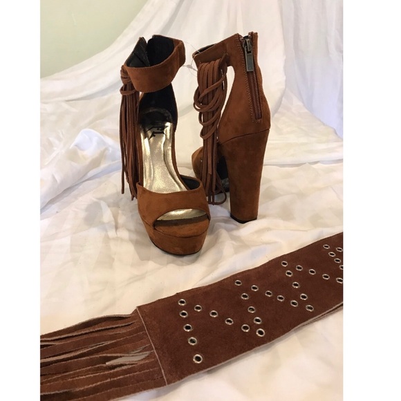 • Sold in a Bundle • Suede Fringe Heel Platforms - Picture 5 of 6