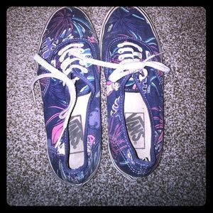 Blue multi color feather vans. Size 6.5