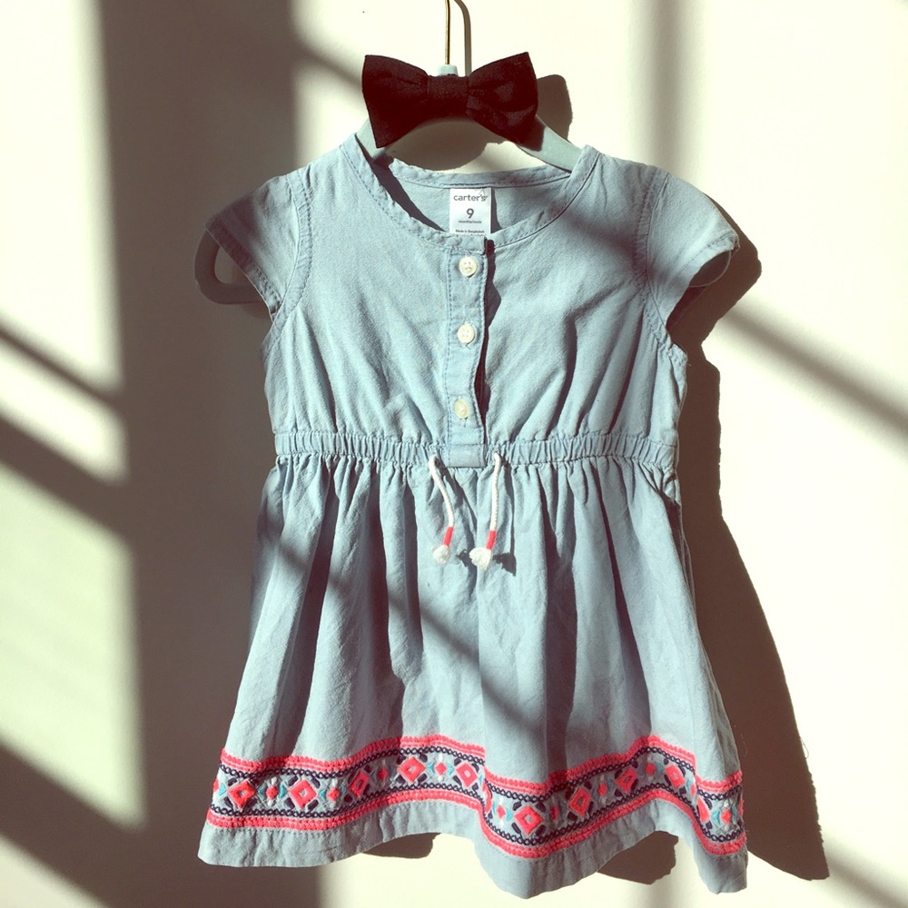 Carters Dress/top 9 months denim Embroidered trim