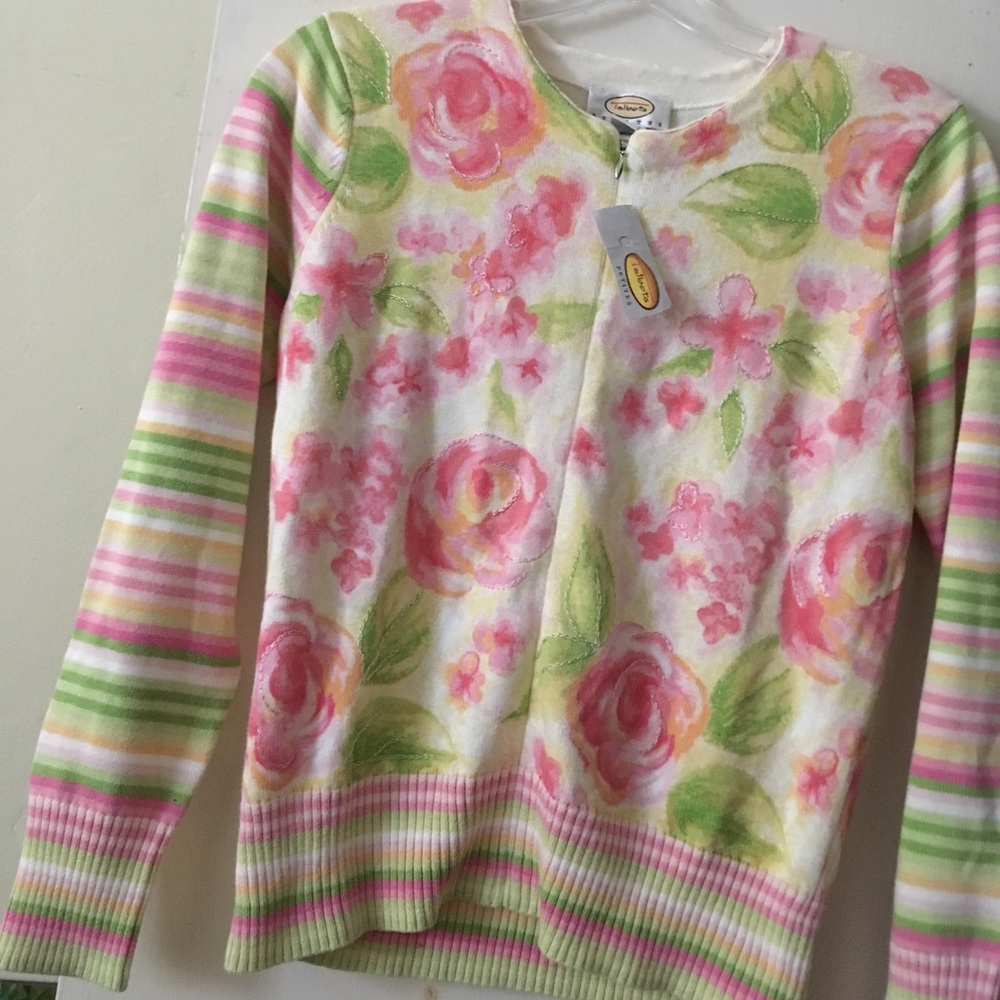 Pink & Green Floral Talbots Sweater