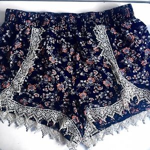 Floral Shorts with Lace Trim