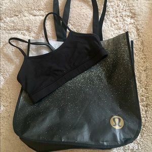 Flow Y Bra + lululemon bag