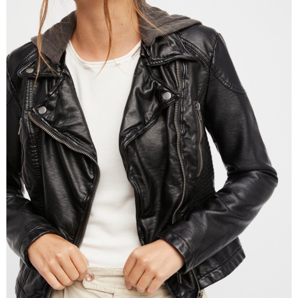 Free People Vegan Leather Hooded Jacket