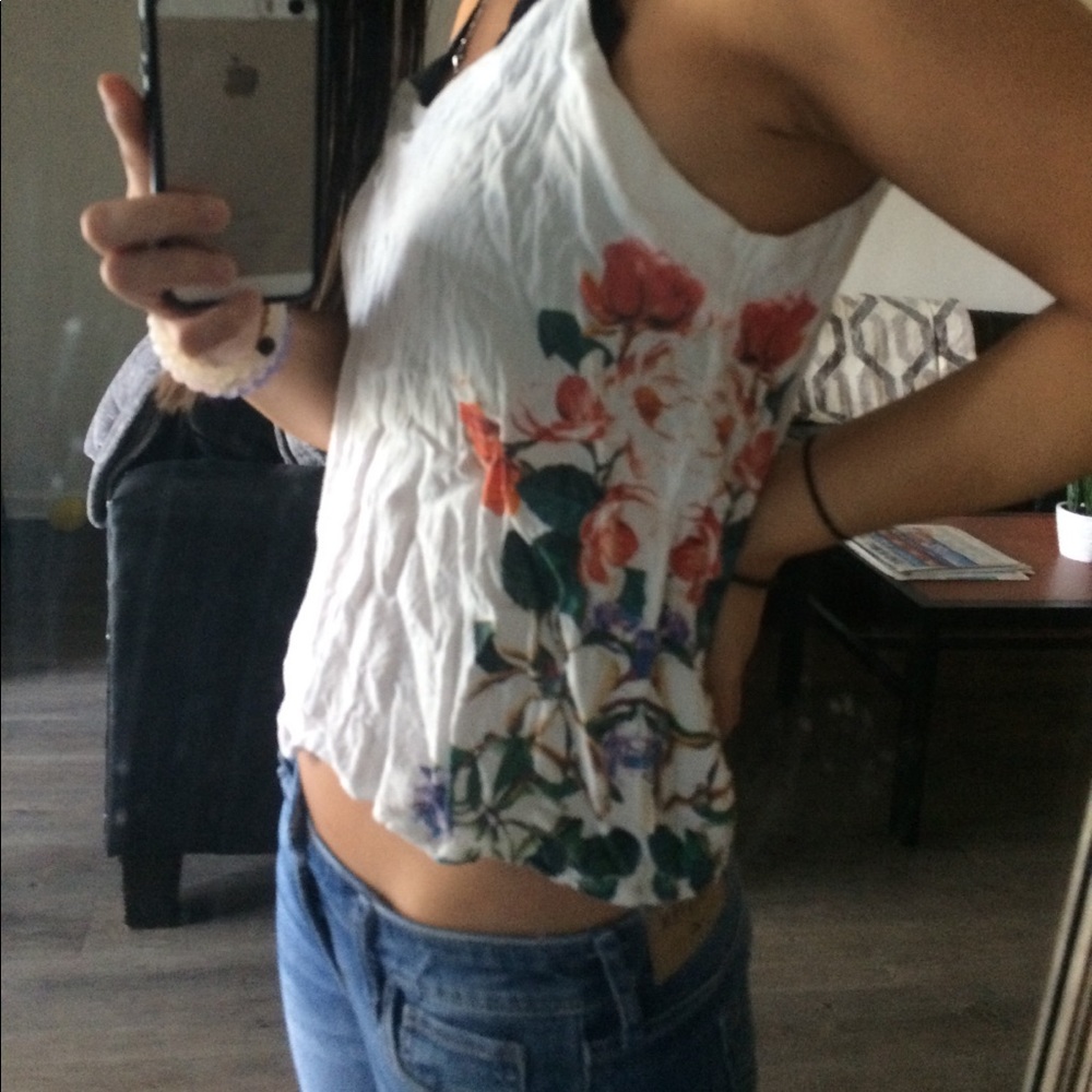 White tank top with floral detailing on sides