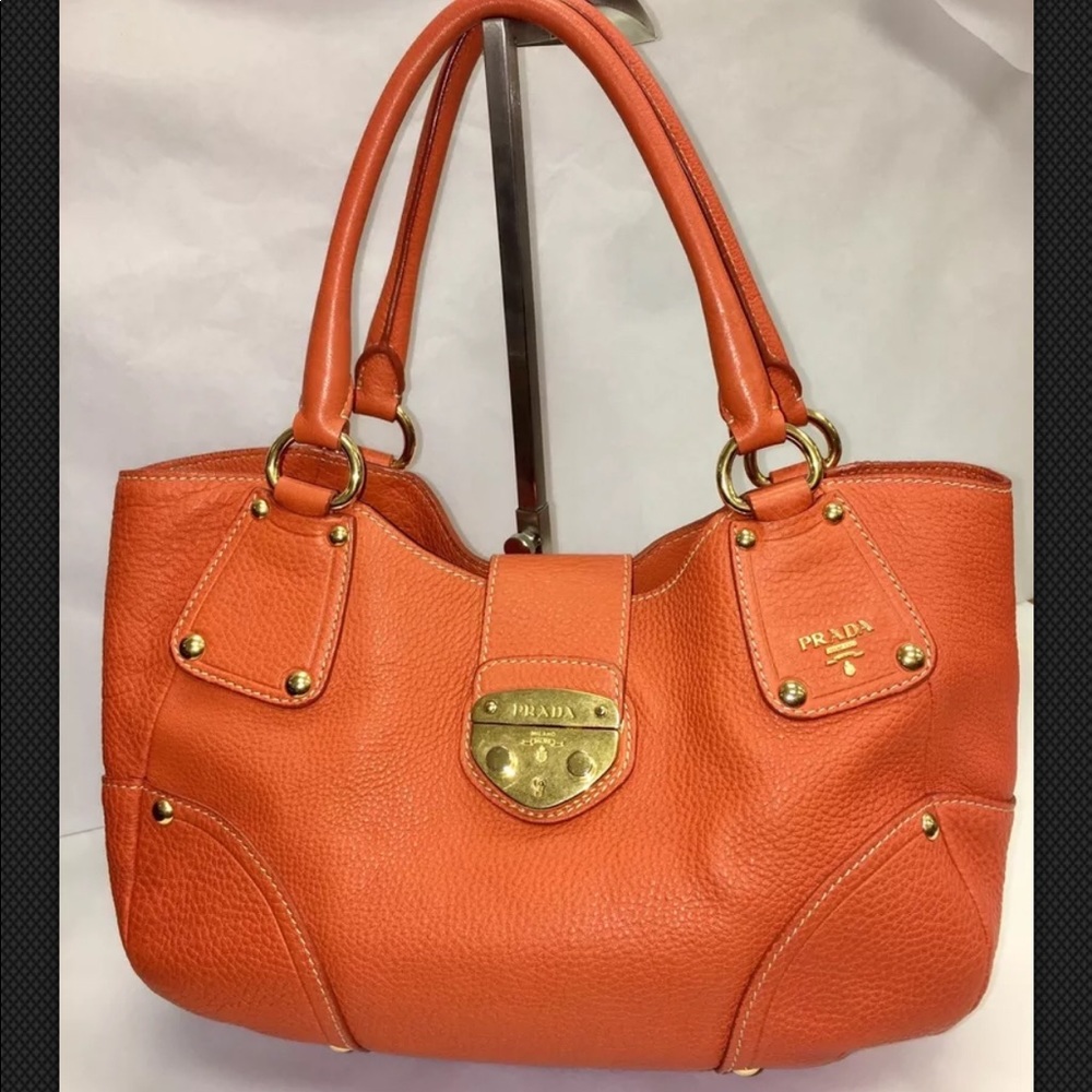 ♦️Sold♦️PRADA Push-Lock VITELLO DAINO Bag Papaya