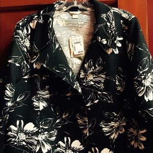 Black jacket with ivory floral print blazer