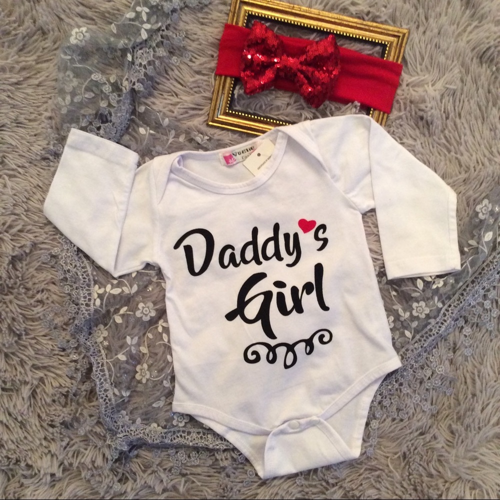 Baby Girl DADDY'S GIRL & red sparkly headband