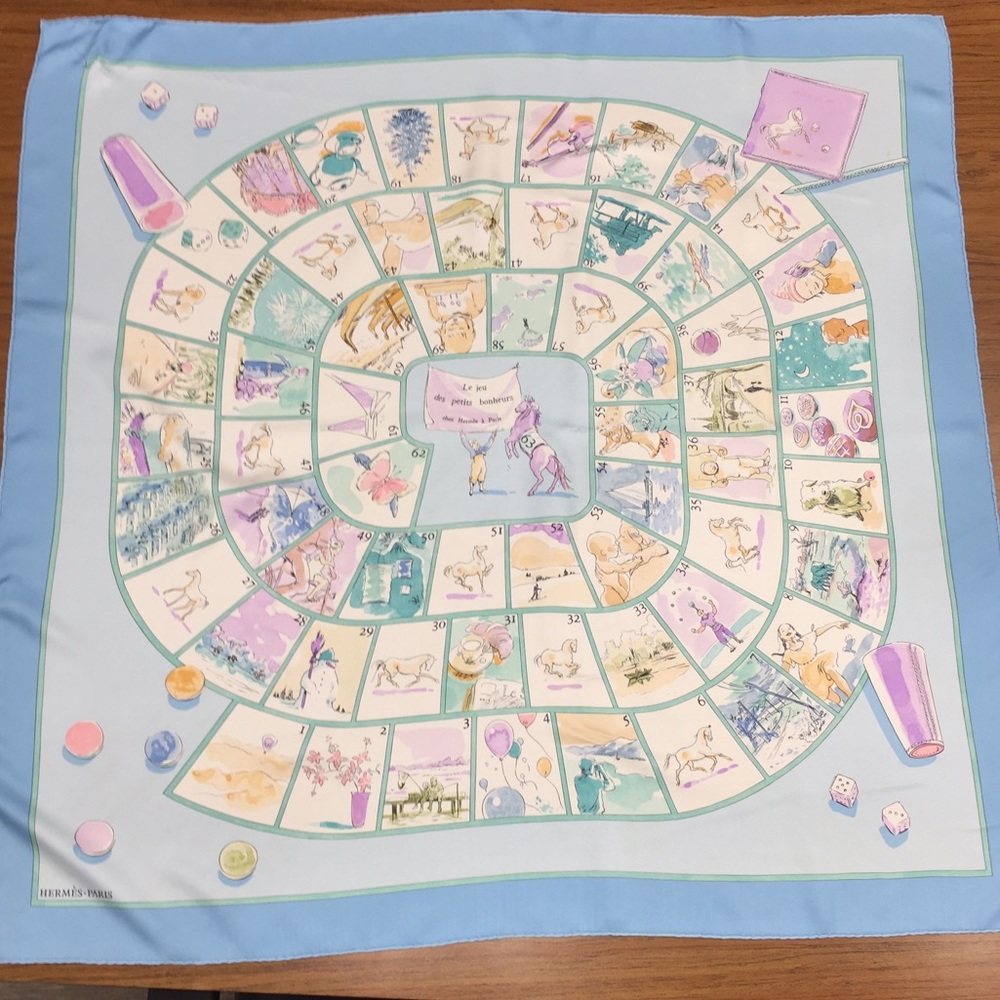 HERMES Silk Le Jeu des Petits Bonheurs Scarf 90