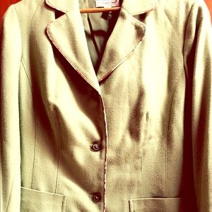 Muted green blazer w floral print piping/ edging