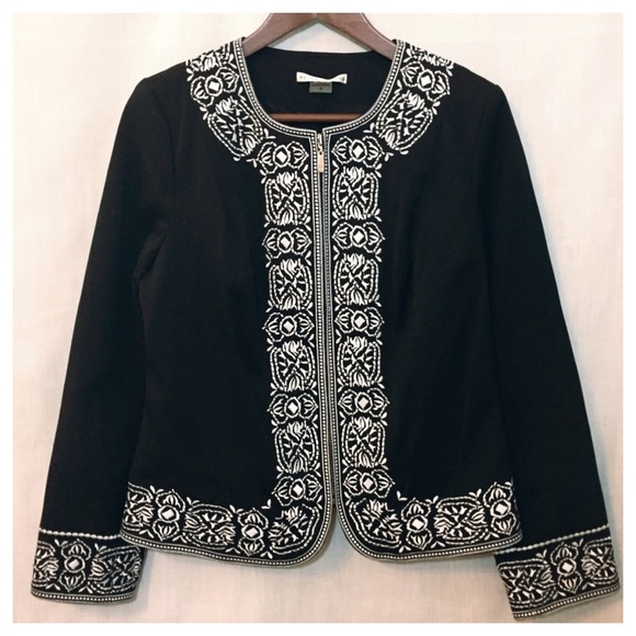 Peter Nygard Jackets & Blazers - Peter Nygard Blazer Jacket Black White Embroidered