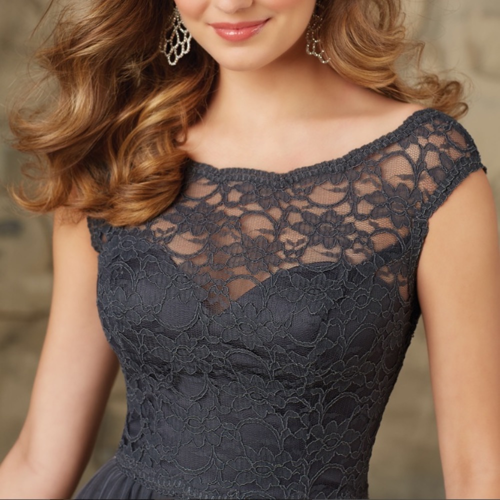 Size 8 Mori Lee charcoal gray dress