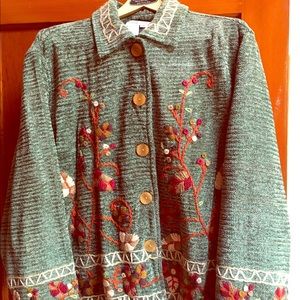 Deep Green jacket with crocheted autumn  detail