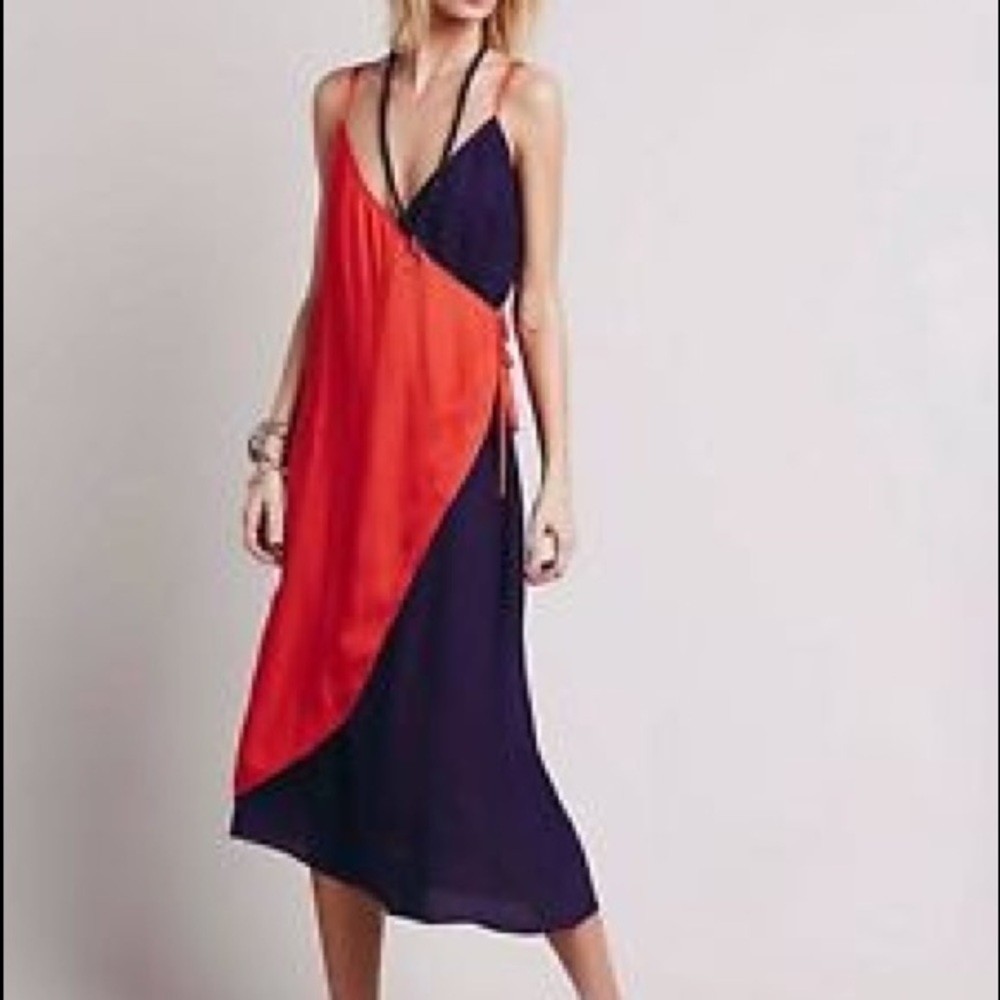 Free People Orange and Purple Wrap Dress
