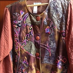 Interesting multi color jacket w lace & embroidery