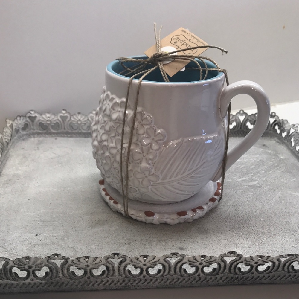 Mud Pie Coffee Mug hand painted floral branch