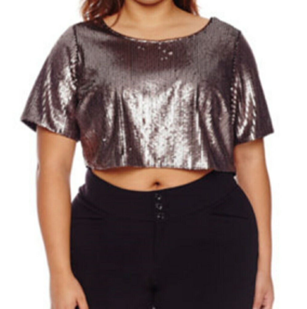 Plus Size Rose Gold Sequin Crop Top