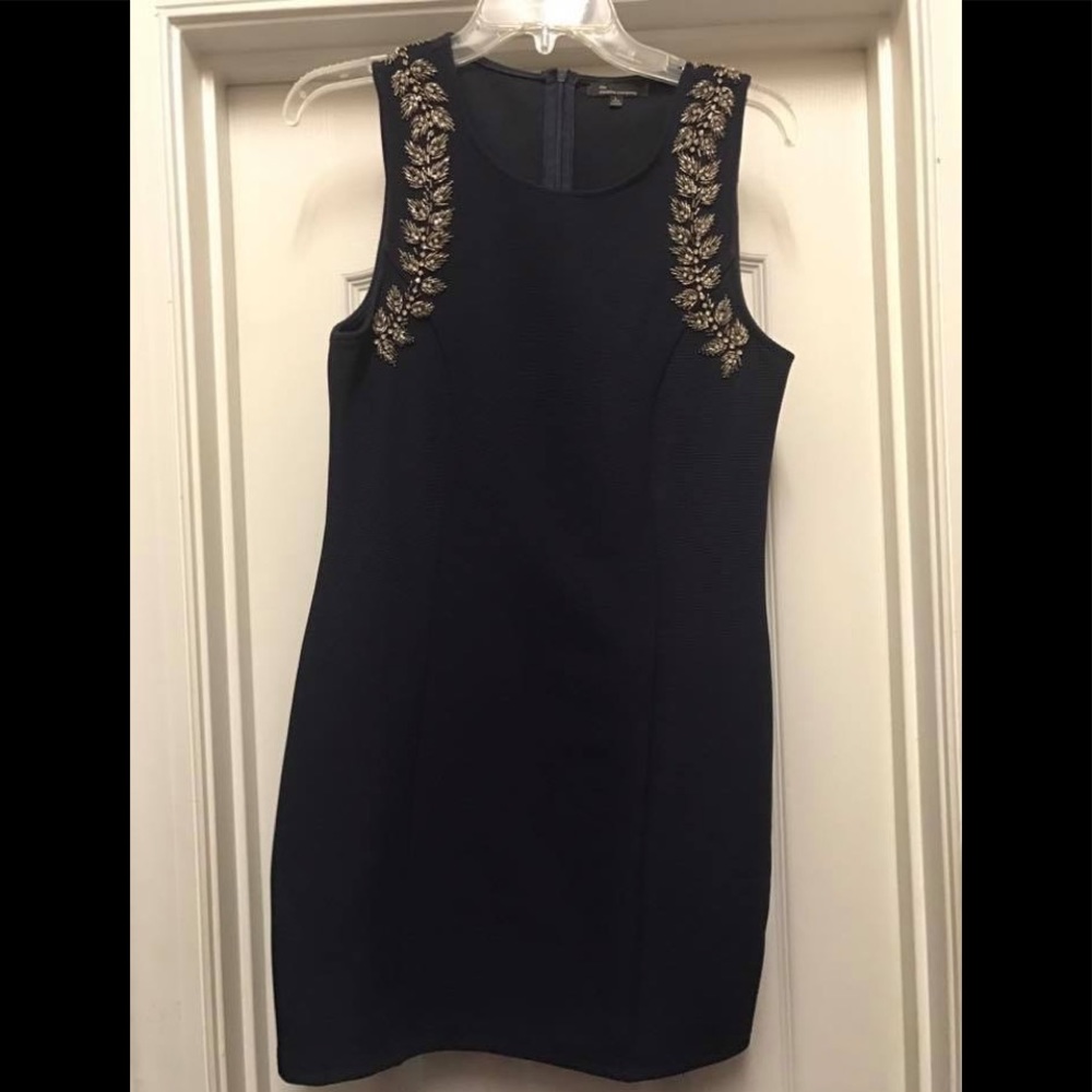 Navy blue knit dress.