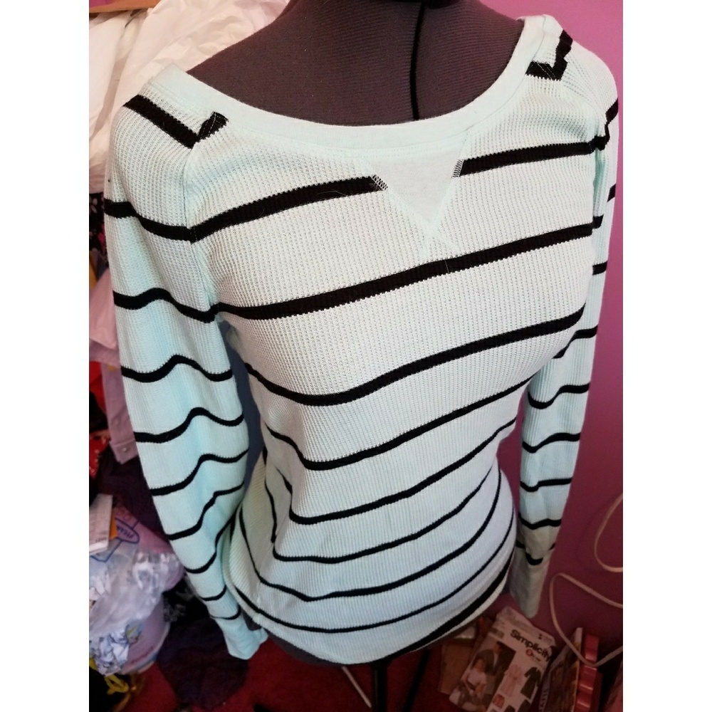 Victorias Secret Pink blue & black striped sweater