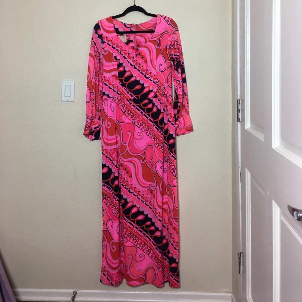 (L/XL) *TRUE 60's VINTAGE* Psychedelic Maxi Dress