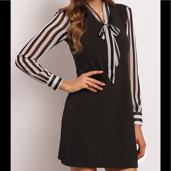 🆕HP🏆Black bow striped dress long sleeve dress - Picture 3 of 6
