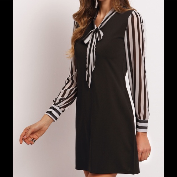 🆕HP🏆Black bow striped dress long sleeve dress - Picture 5 of 6