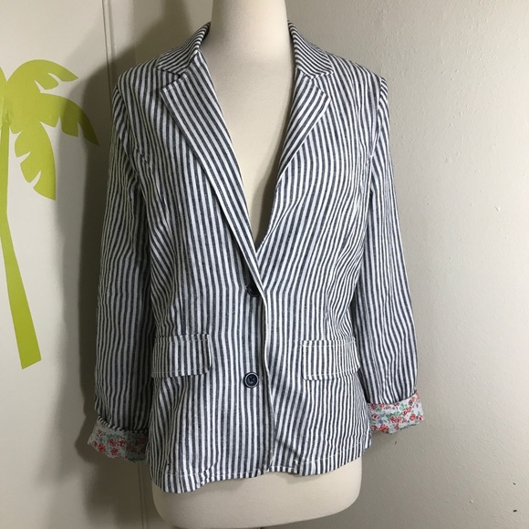 New Splendid Linen Slub Stripe Blazer Blue White S - Picture 1 of 6