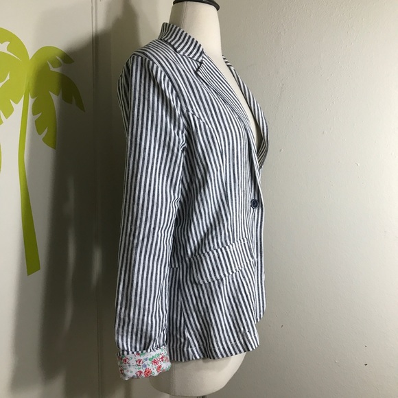 New Splendid Linen Slub Stripe Blazer Blue White S - Picture 3 of 6