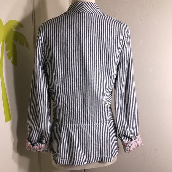 New Splendid Linen Slub Stripe Blazer Blue White S - Picture 2 of 6