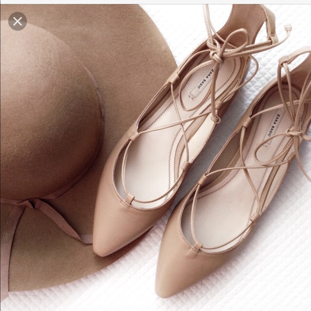 Zara nude lace up flats. Brand new! Never worn!