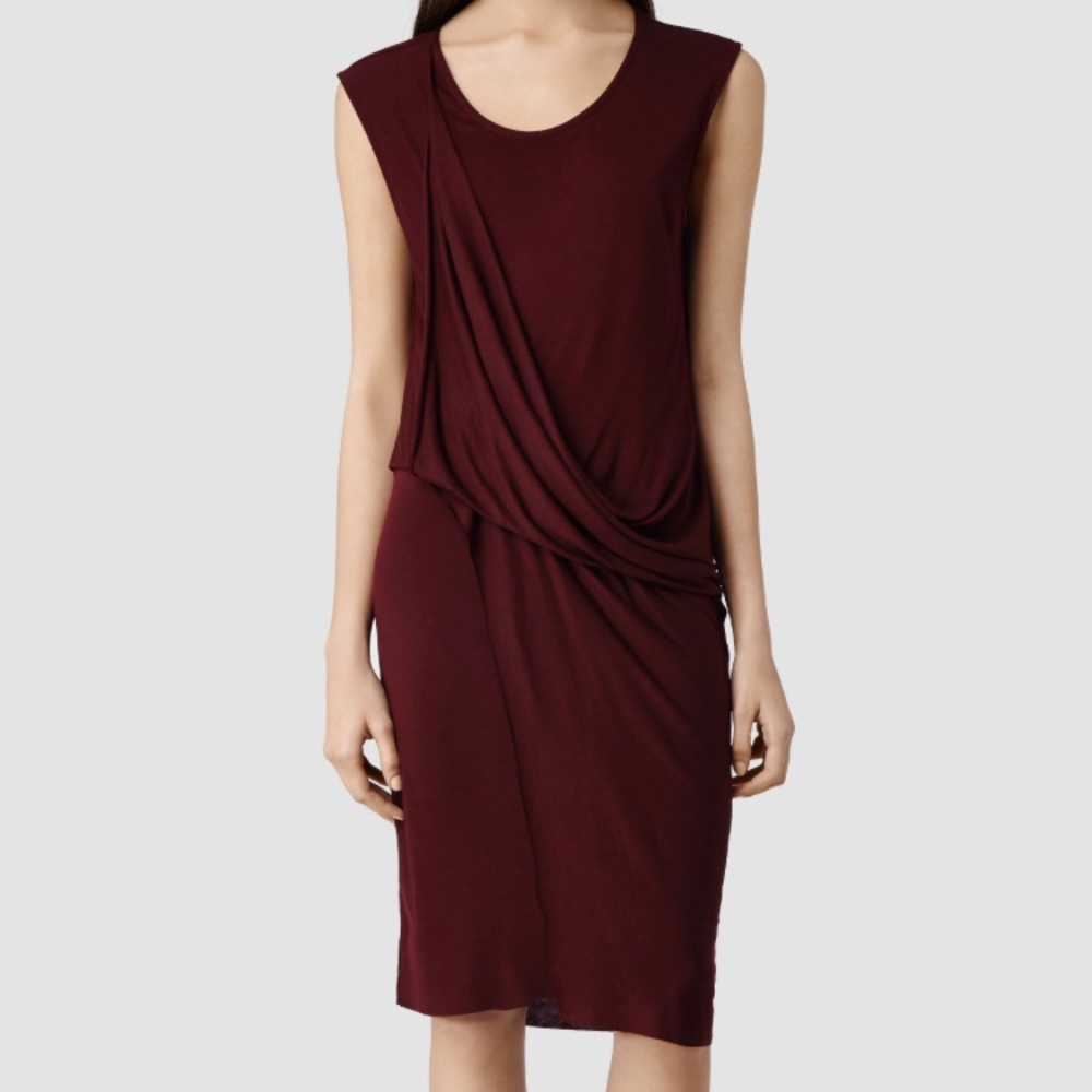 All Saints Amelia Dress Size 2 XS Burgundy - Picture 1 of 8