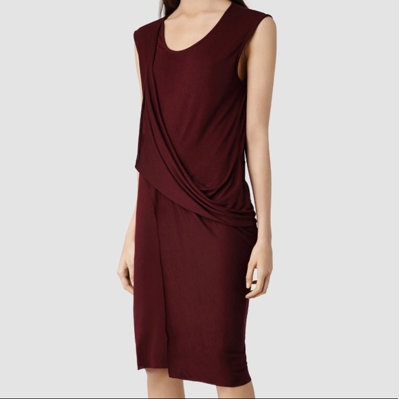 All Saints Amelia Dress Size 2 XS Burgundy - Picture 2 of 8