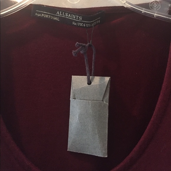 All Saints Amelia Dress Size 2 XS Burgundy - Picture 6 of 8