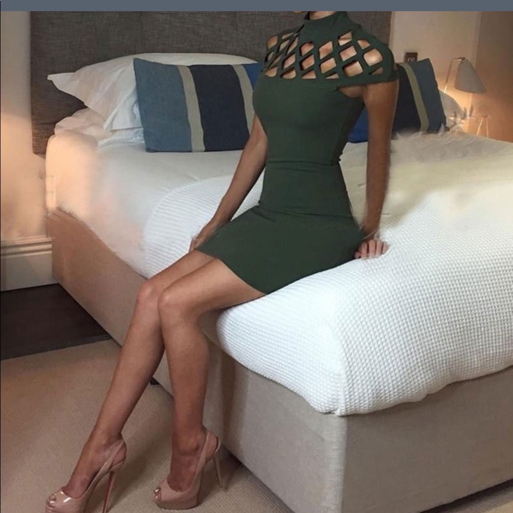 Blue green cutout body con dress