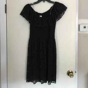 Aqua off the shoulder black lace mini dress
