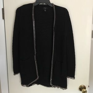 Aqua knit blazer with silver chain lining