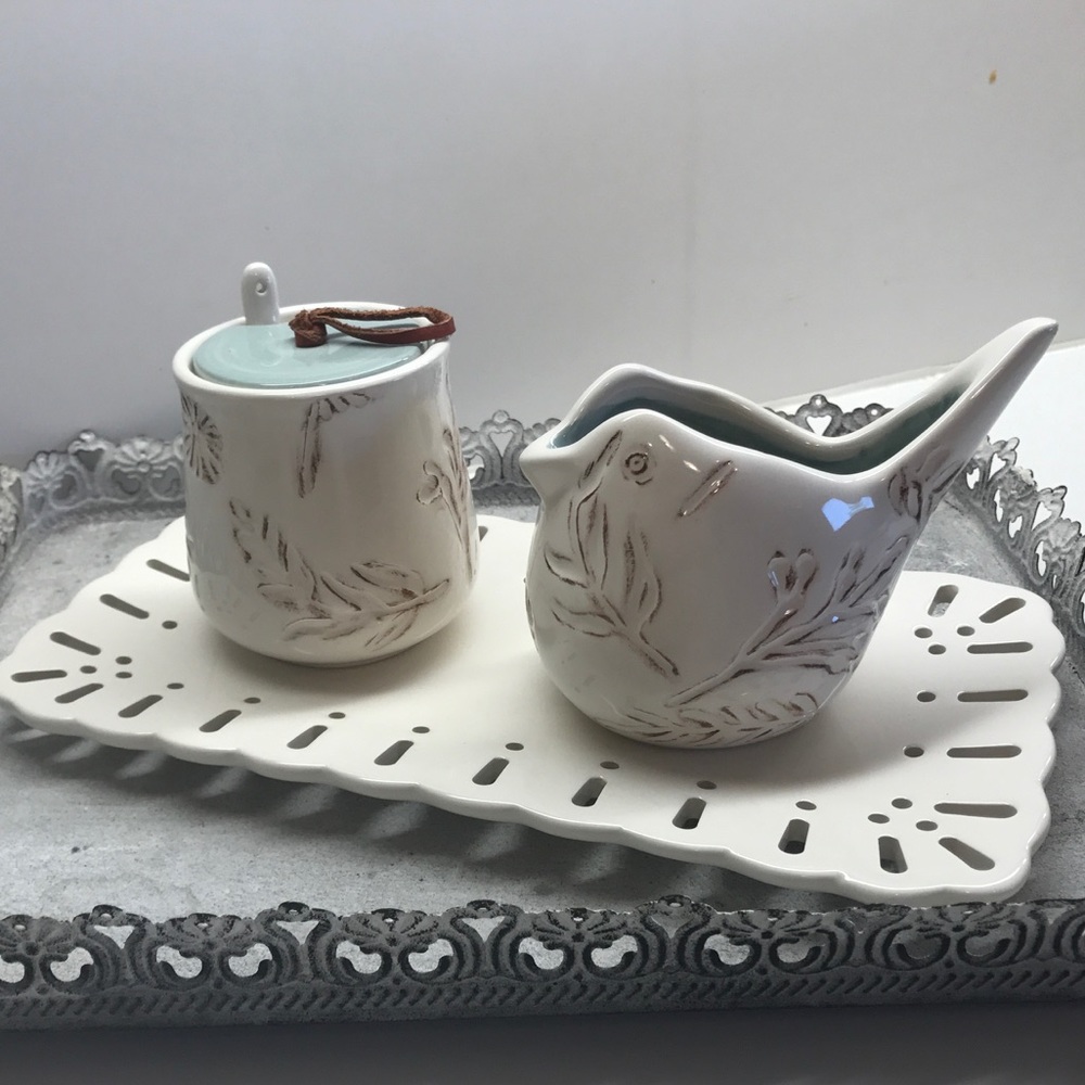 Mud Pie Sugar & Creamer set & tray Rae dunn style