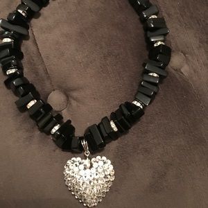Black Chunky Swarovski Crystal Heart Necklace