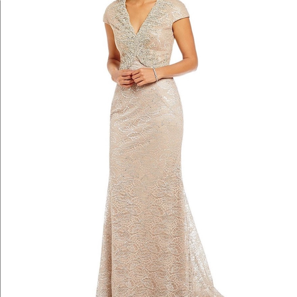 Terani Couture Metallic Lace Gown Size 2 NWT