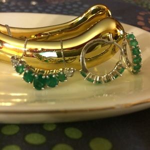 EMERALD & DIAMOND NECKLACE EARRING SET 925 SILVER