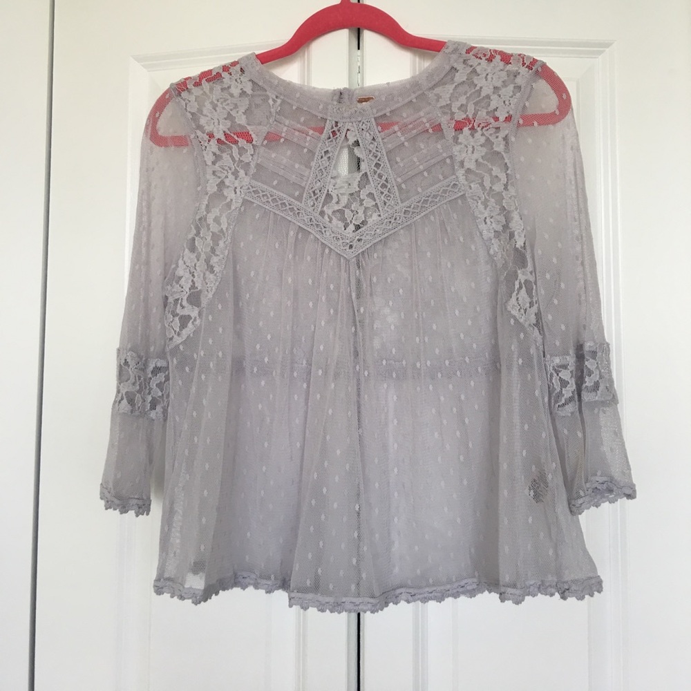 FREE PEOPLE Pastel Lavender gray lace French top