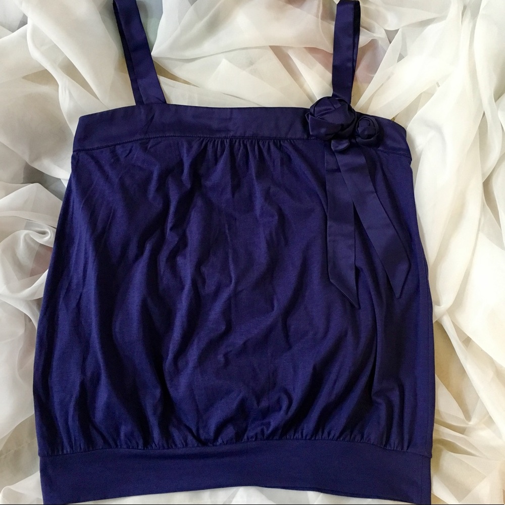 LOFT Royal Purple Tank Top w/ Satin Rose Detail