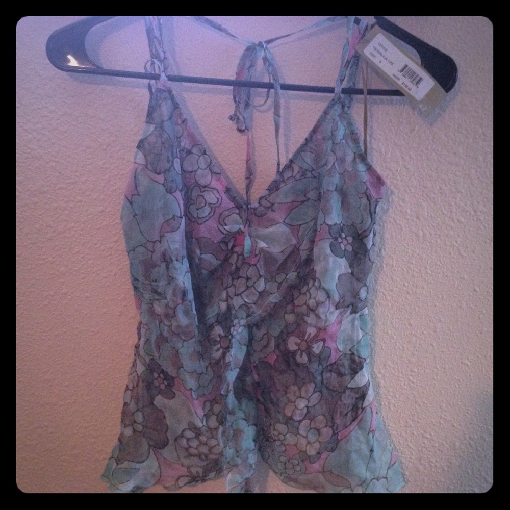 NWT TylerSkye 100% Silk pink/blue sheer top