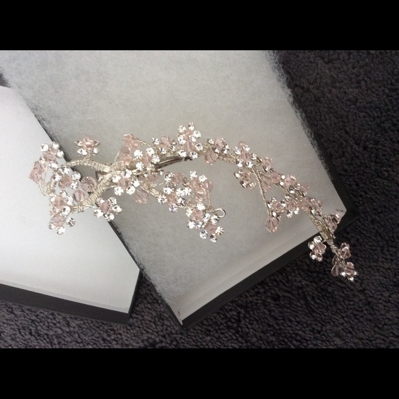 Host Pick! Bridal Hair Clip Silver Rhinestones Crystals Champagne Pink - Picture 2 of 9