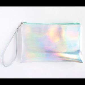Holographic Wristlet with Light Teal Zipper