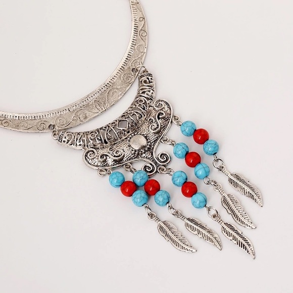 🔴Boho Bead:Leaves Tassel Choker Jewelry Set - Picture 2 of 4