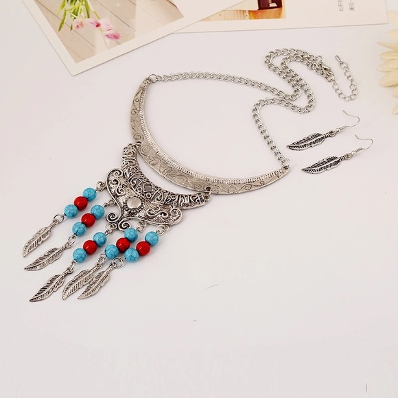🔴Boho Bead:Leaves Tassel Choker Jewelry Set - Picture 3 of 4