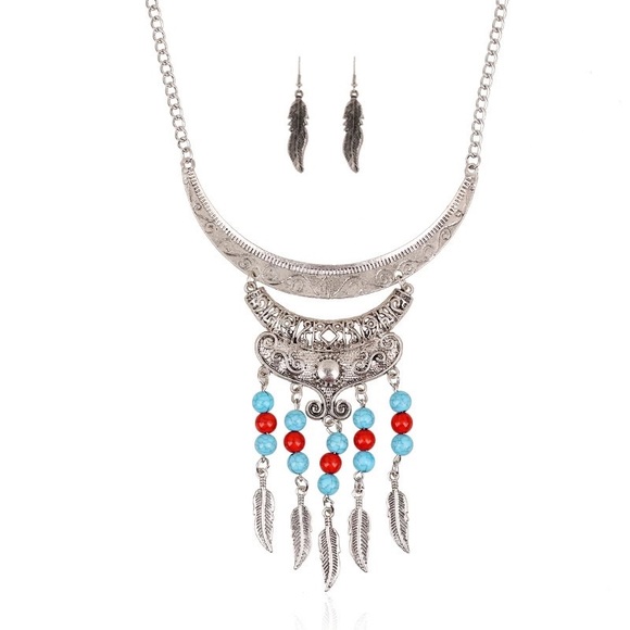 🔴Boho Bead:Leaves Tassel Choker Jewelry Set - Picture 1 of 4