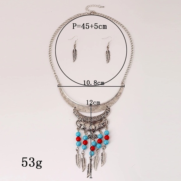 🔴Boho Bead:Leaves Tassel Choker Jewelry Set - Picture 4 of 4