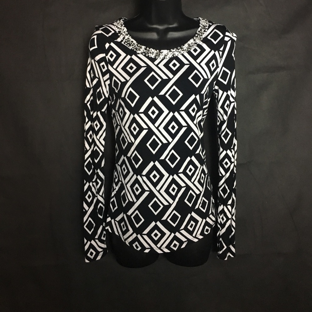 I-N-C Crystal Moderns Top~ Long Sleeve~NWOT P