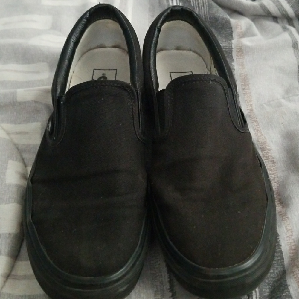 Vans black on black slip on shoes
